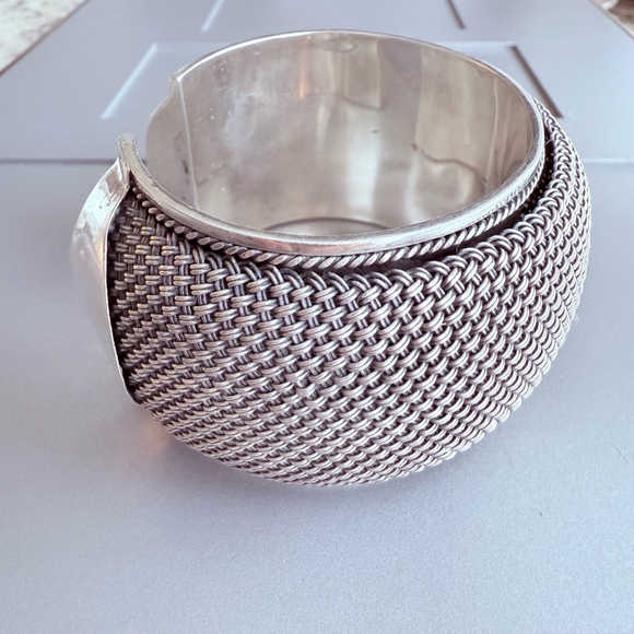 MASSIVE ARTISAN DOME BASKET WEAVE STERLING SILVER BEHNAM CUFF BRACELET 117g - Picture 7 of 13